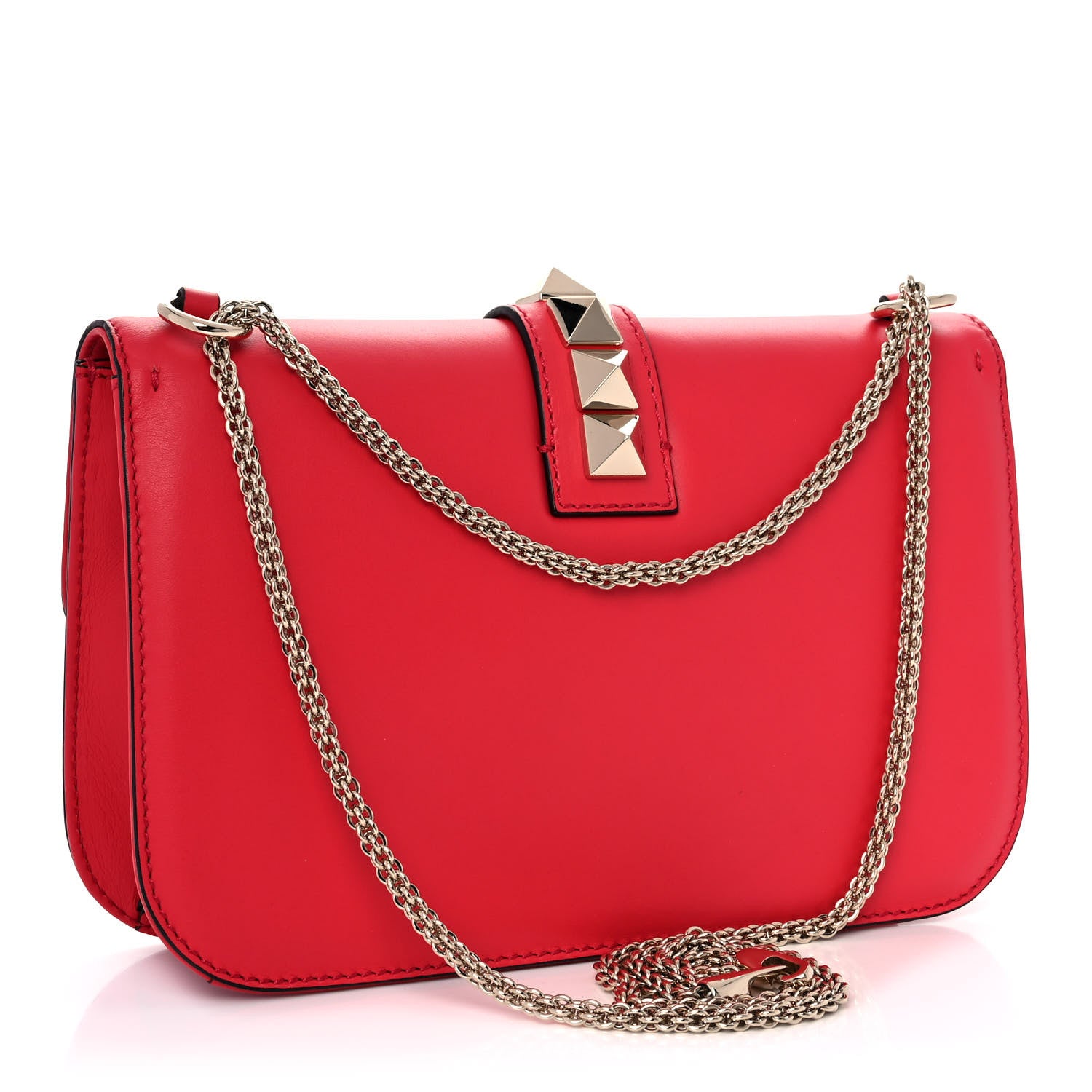 Valentino Garavani Vitello Medium Glam Lock Rockstud Flap Fragola 2 of 8