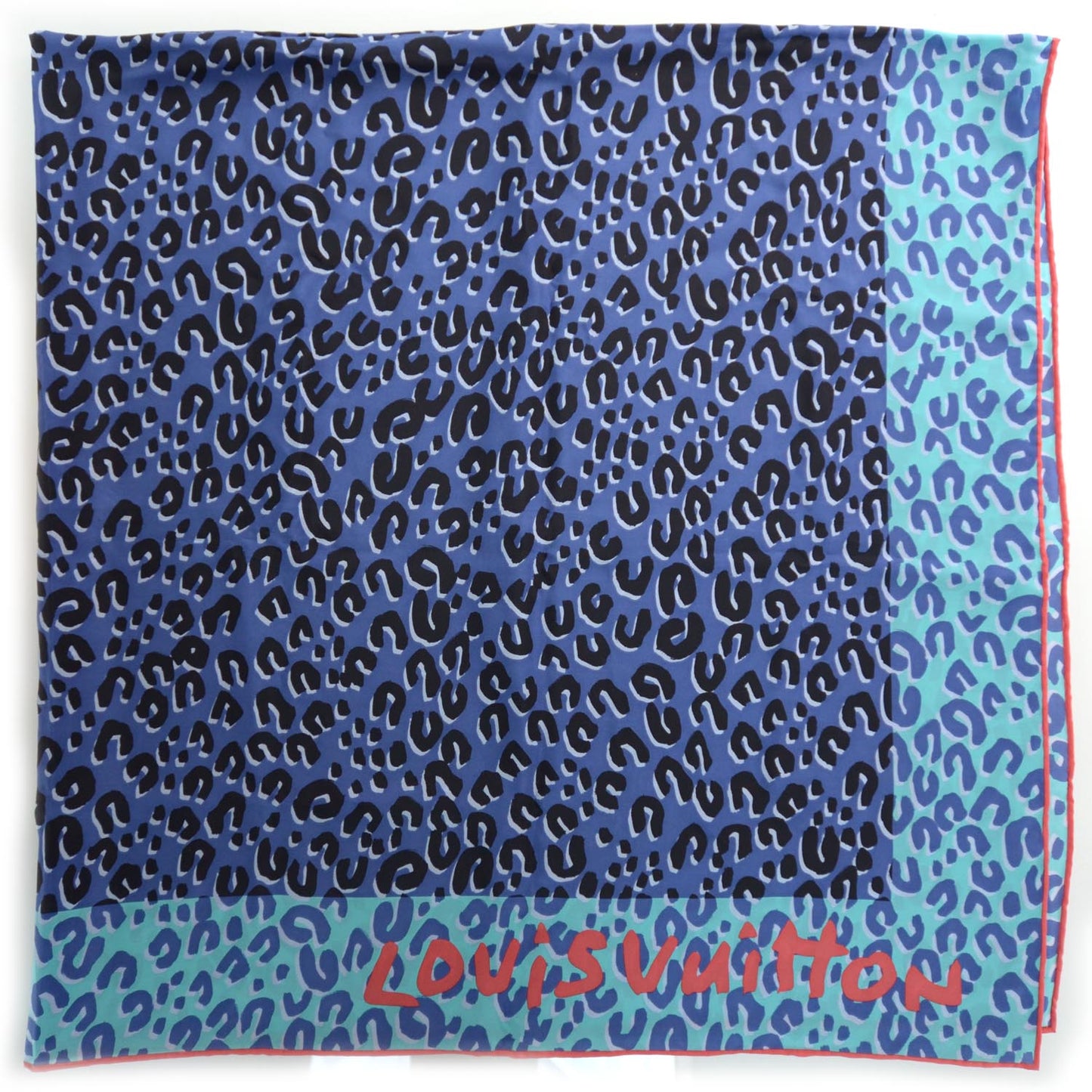 Silk Giant Leopard Square Scarf Blue Lagoon