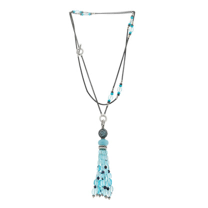 David Yurman Sterling Silver Aquamarine Blue Topaz Hematite Cultured Pearl Mustique Tassel Necklace 3 of 4