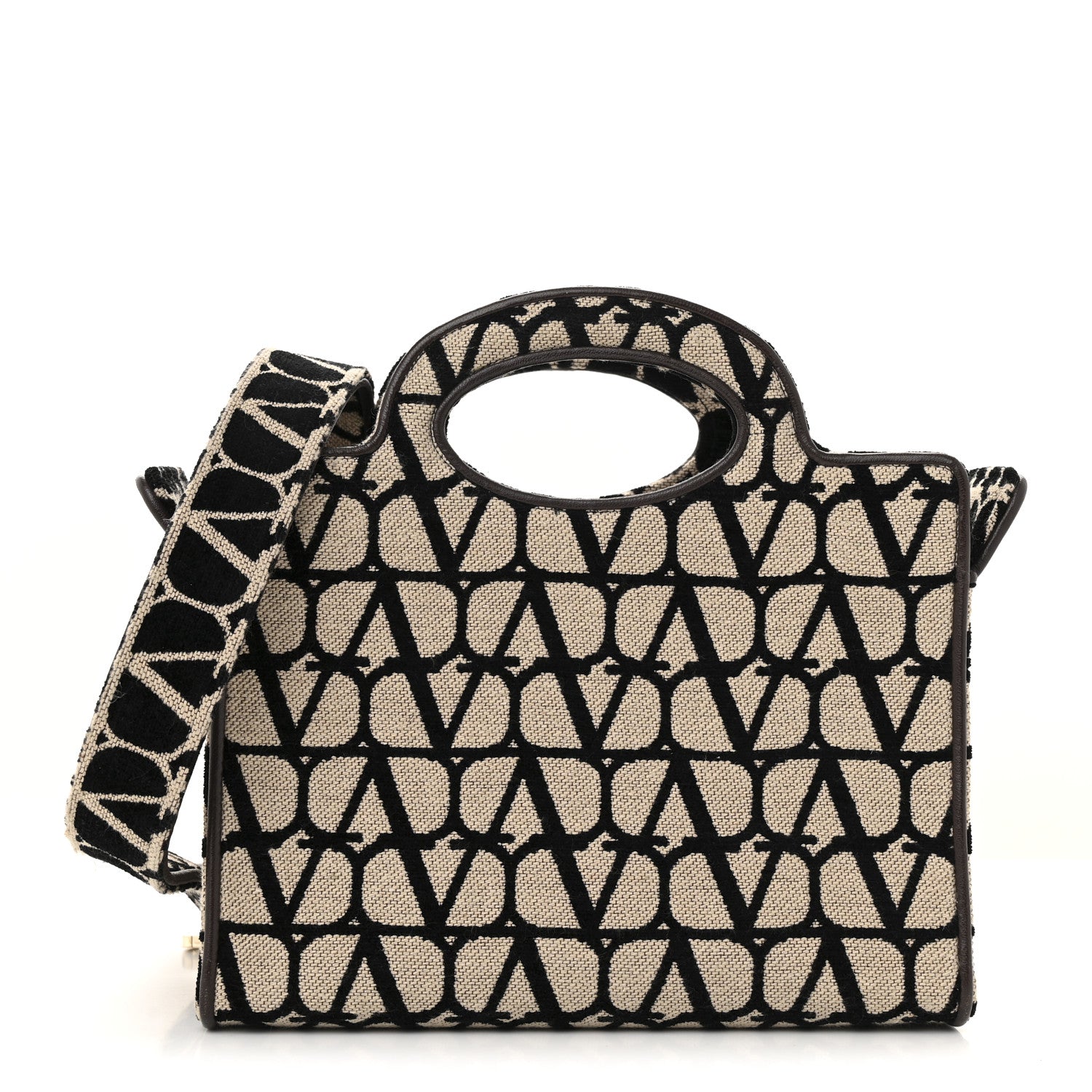 Valentino Garavani Toile Iconographe Small Le Troisieme Shopping Bag Naturale Black Fondant 1 of 13