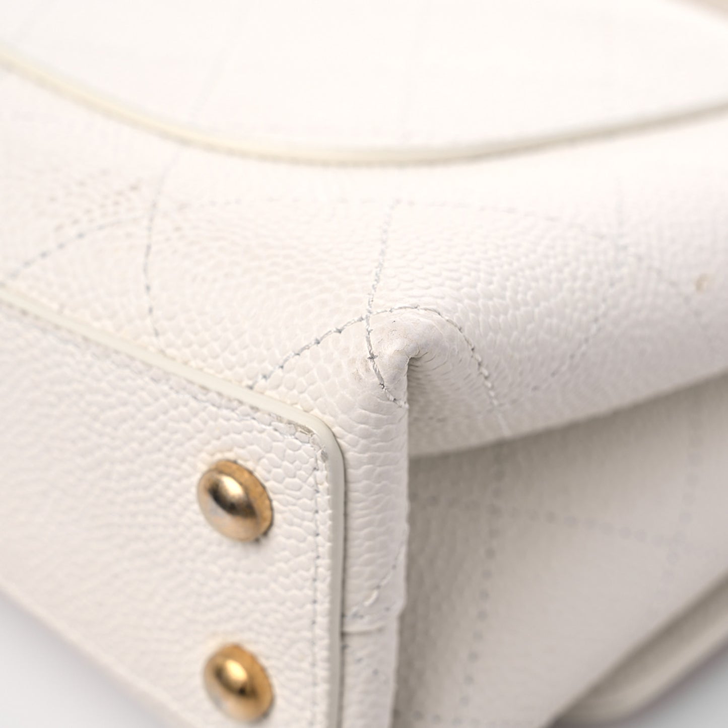 Caviar Diamond Stitched Small Top Handle Flap White