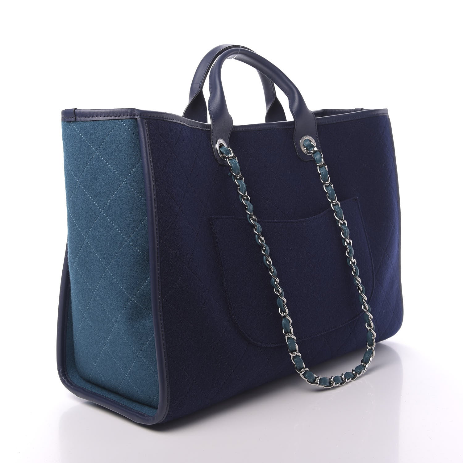 Chanel Wool Felt Calfskin Large Deauville Tote Dark Blue 3 of 11