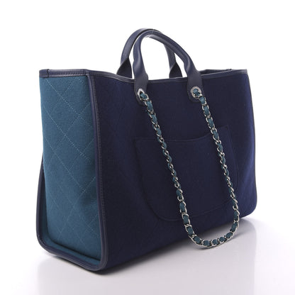 Chanel Wool Felt Calfskin Large Deauville Tote Dark Blue 3 of 11