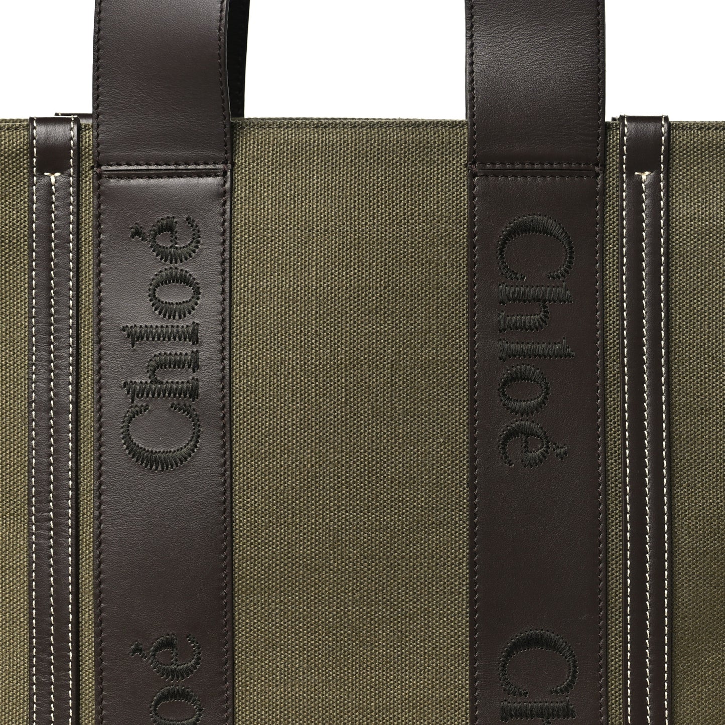Linen Calfskin Medium Woody Tote Warm Green