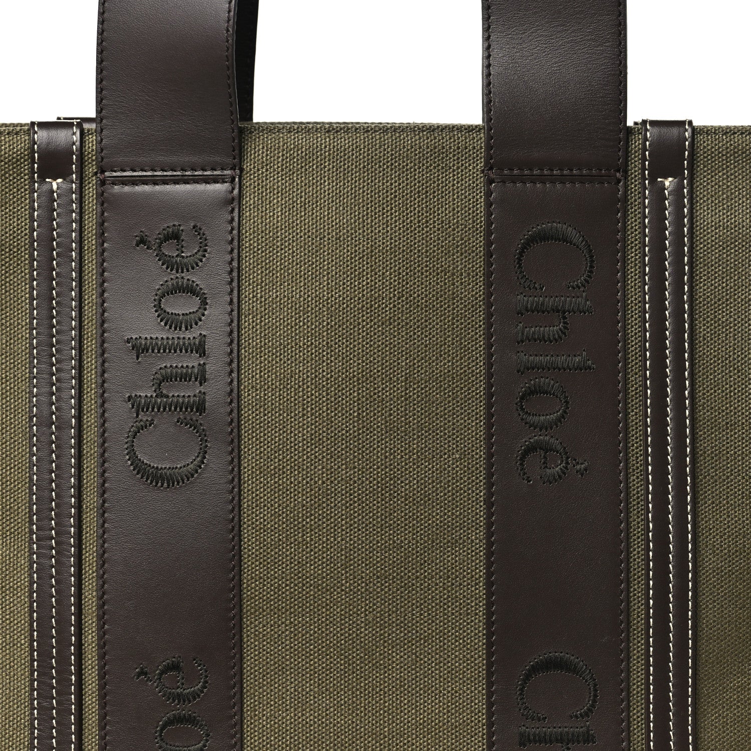 Chloe Linen Calfskin Medium Woody Tote Warm Green 7 of 9