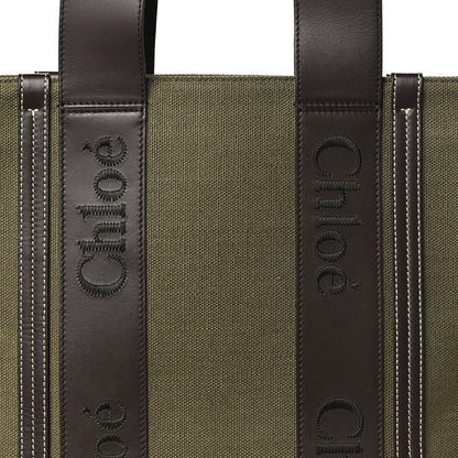 Chloe Linen Calfskin Medium Woody Tote Warm Green 7 of 9