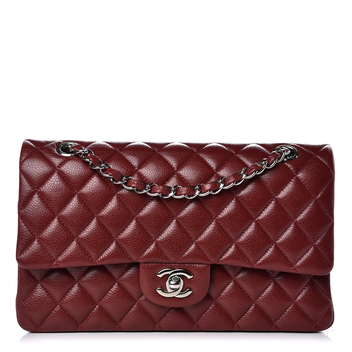 Caviar Quilted Medium Double Flap Dark Red