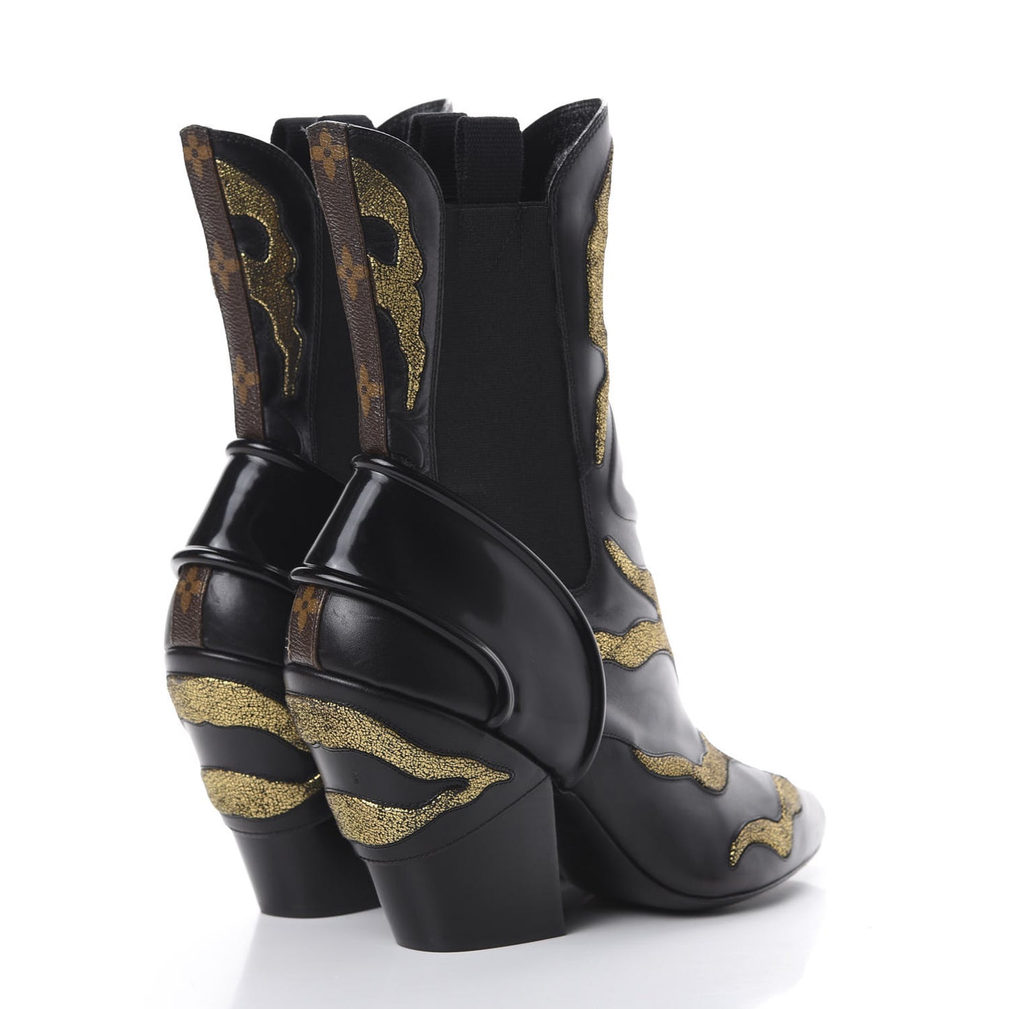 Calfskin Fireball Ankle Boots 39 Black Gold