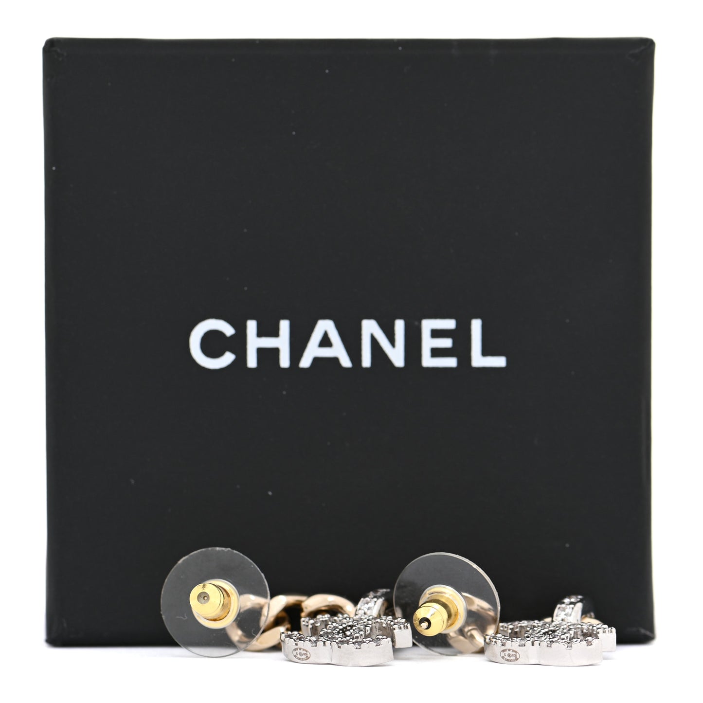 Metal Crystal CC Chain Drop Earrings Gold
