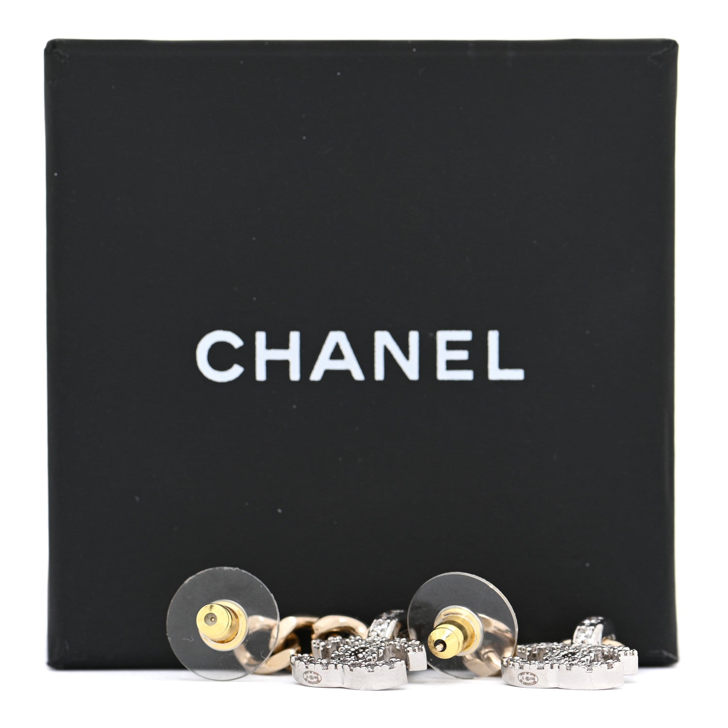 Chanel Metal Crystal CC Chain Drop Earrings Gold 5 of 5