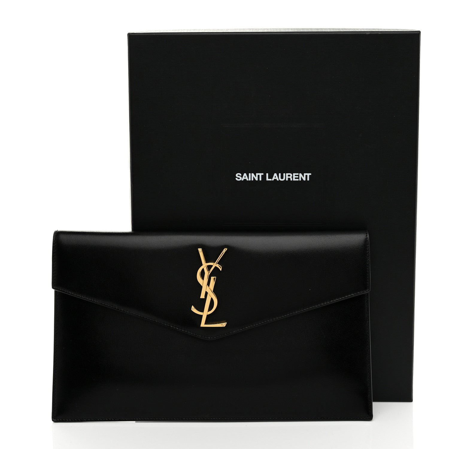 Saint Laurent Smooth Shiny Calfskin Monogram Uptown Pouch Black 8 of 8