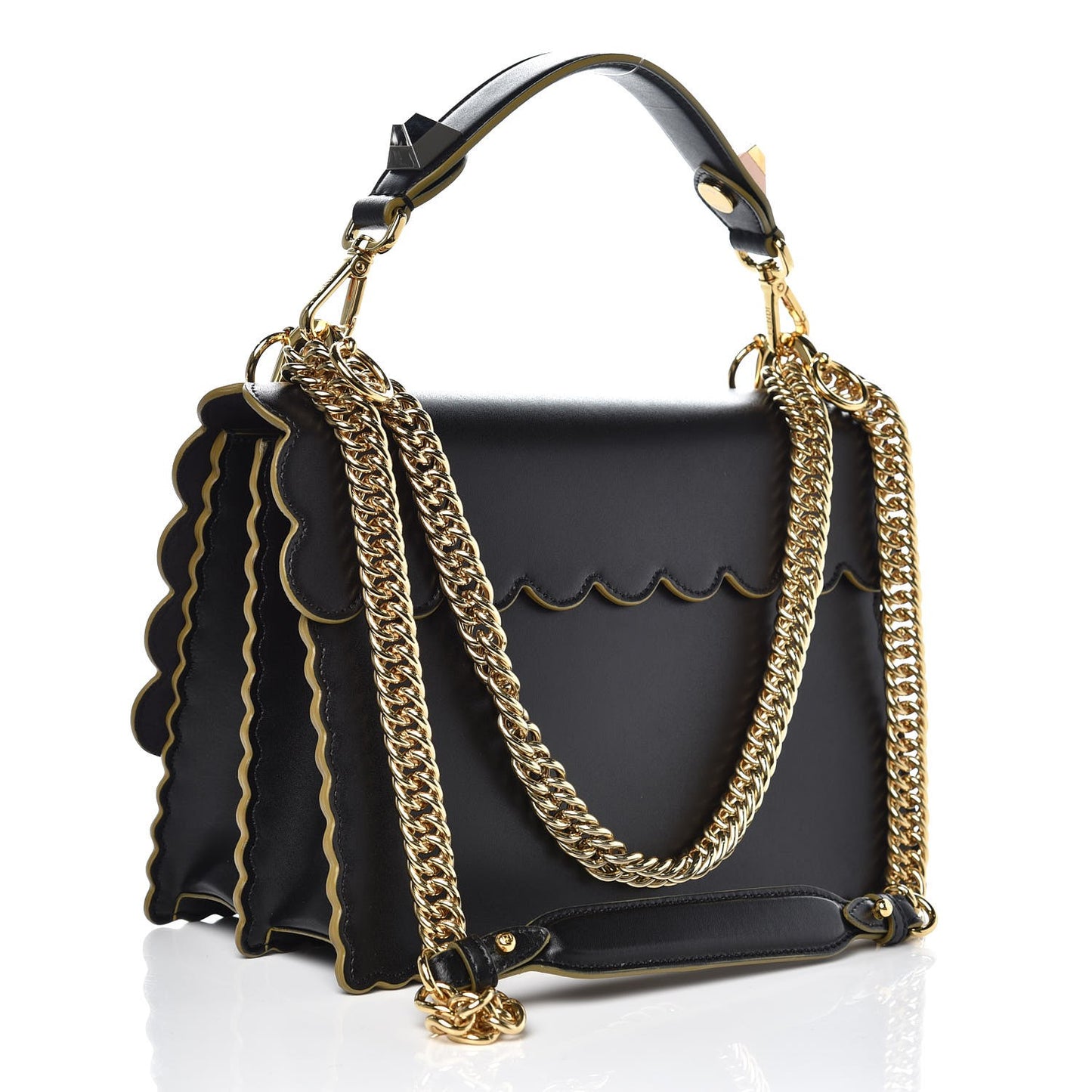 Vitello Liberty Scalloped Studded Kan I Shoulder Bag Black