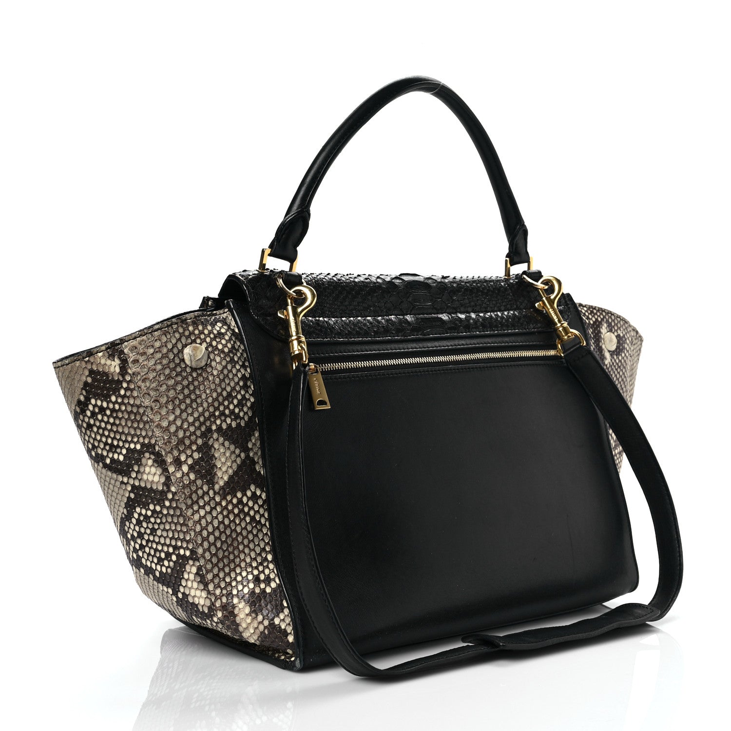 Celine Snakeskin Medium Trapeze Black Beige 2 of 8