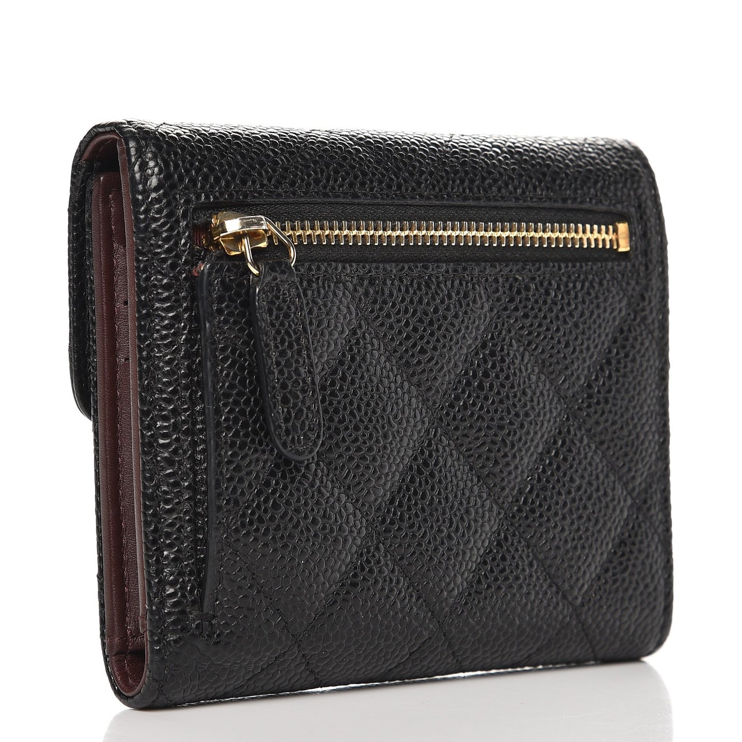 Caviar Quilted Compact Flap Wallet Black