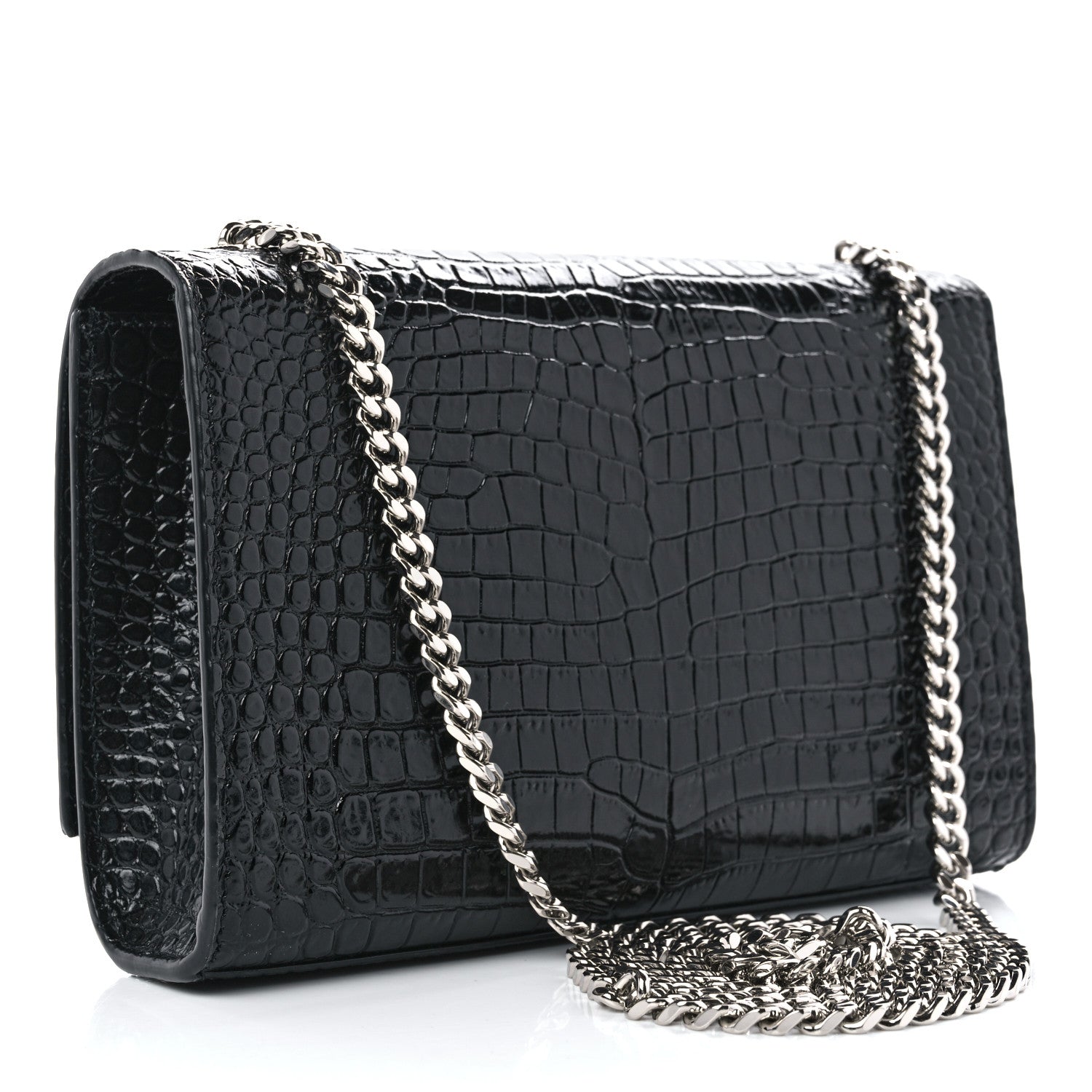 Saint Laurent Calfskin Crocodile Embossed Small Classic Monogram Kate Tassel Satchel Black 3 of 10