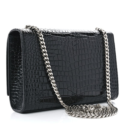 Saint Laurent Calfskin Crocodile Embossed Small Classic Monogram Kate Tassel Satchel Black 3 of 10