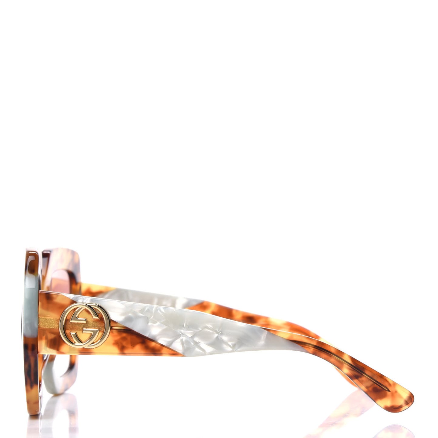 Square Web Frame Striped Sunglasses GG0178S Havana Silver