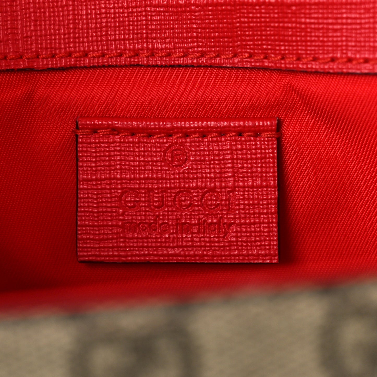 GG Supreme Monogram Childrens Logo Patch Shoulder Bag Beige Hibiscus Red