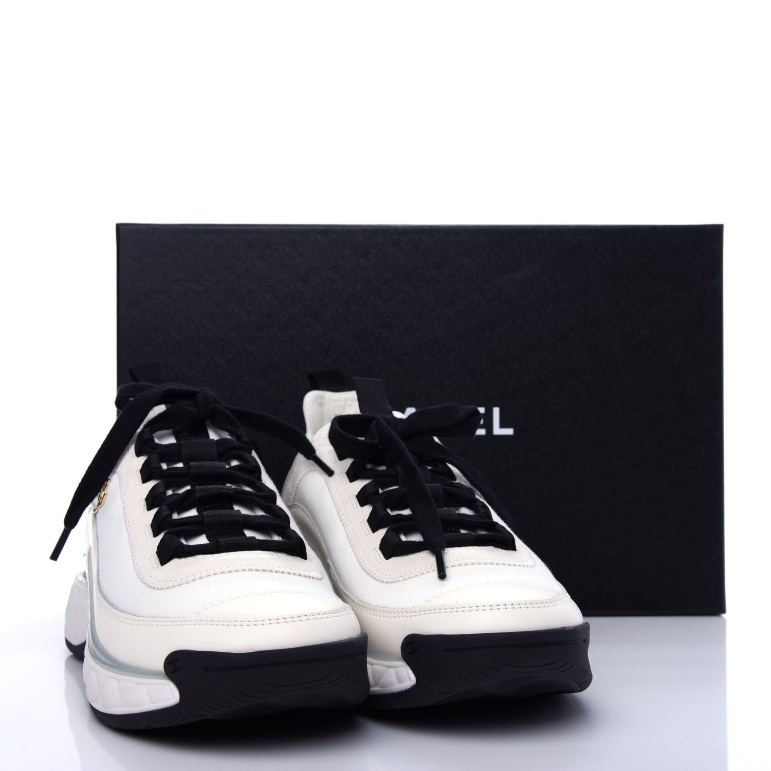 Chanel Velvet Calfskin Mixed Fibers CC Sneakers 39 Ivory Black 11 of 11