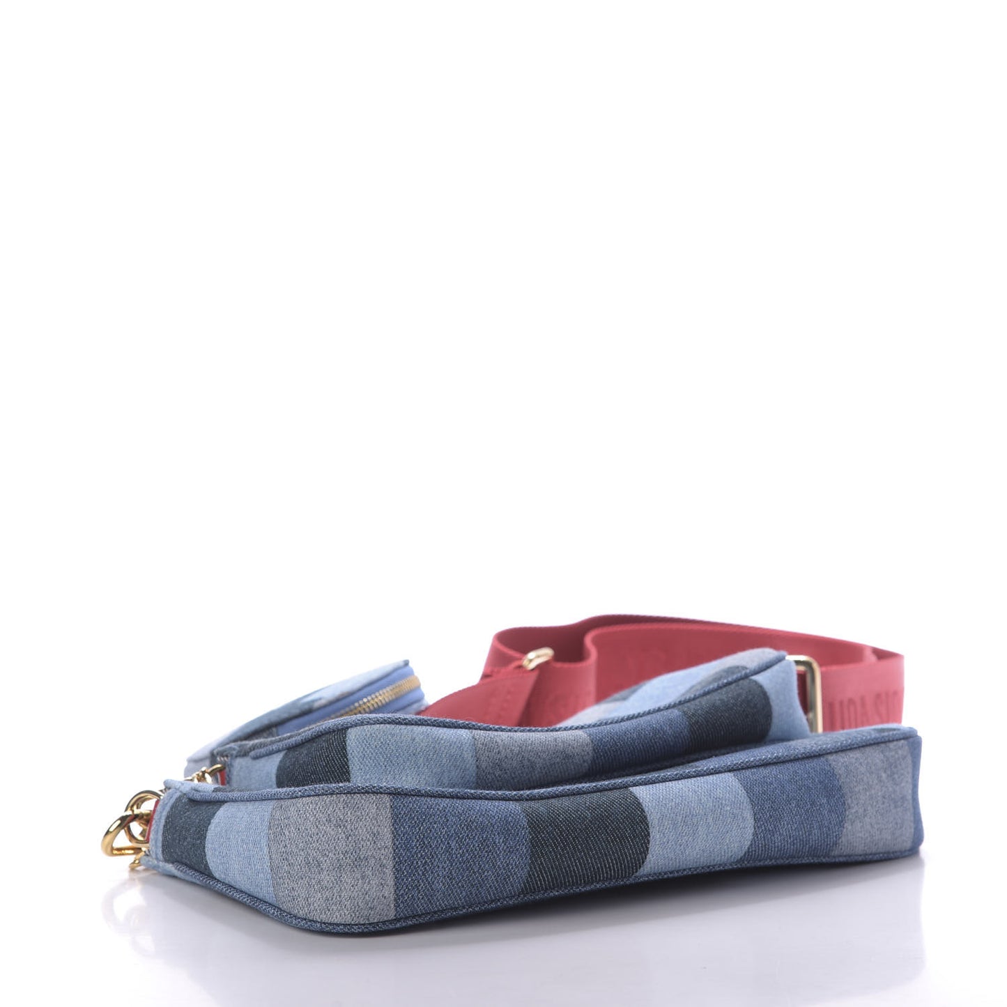 Denim Damier Monogram Patchwork Multi Pochette Accessories Blue Rouge