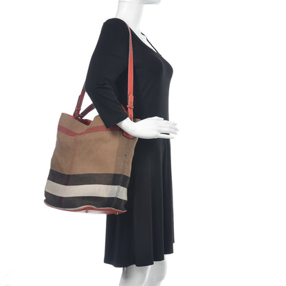 Burberry Canvas Mega Check Medium Ashby Hobo Cadmium Red 2 of 10