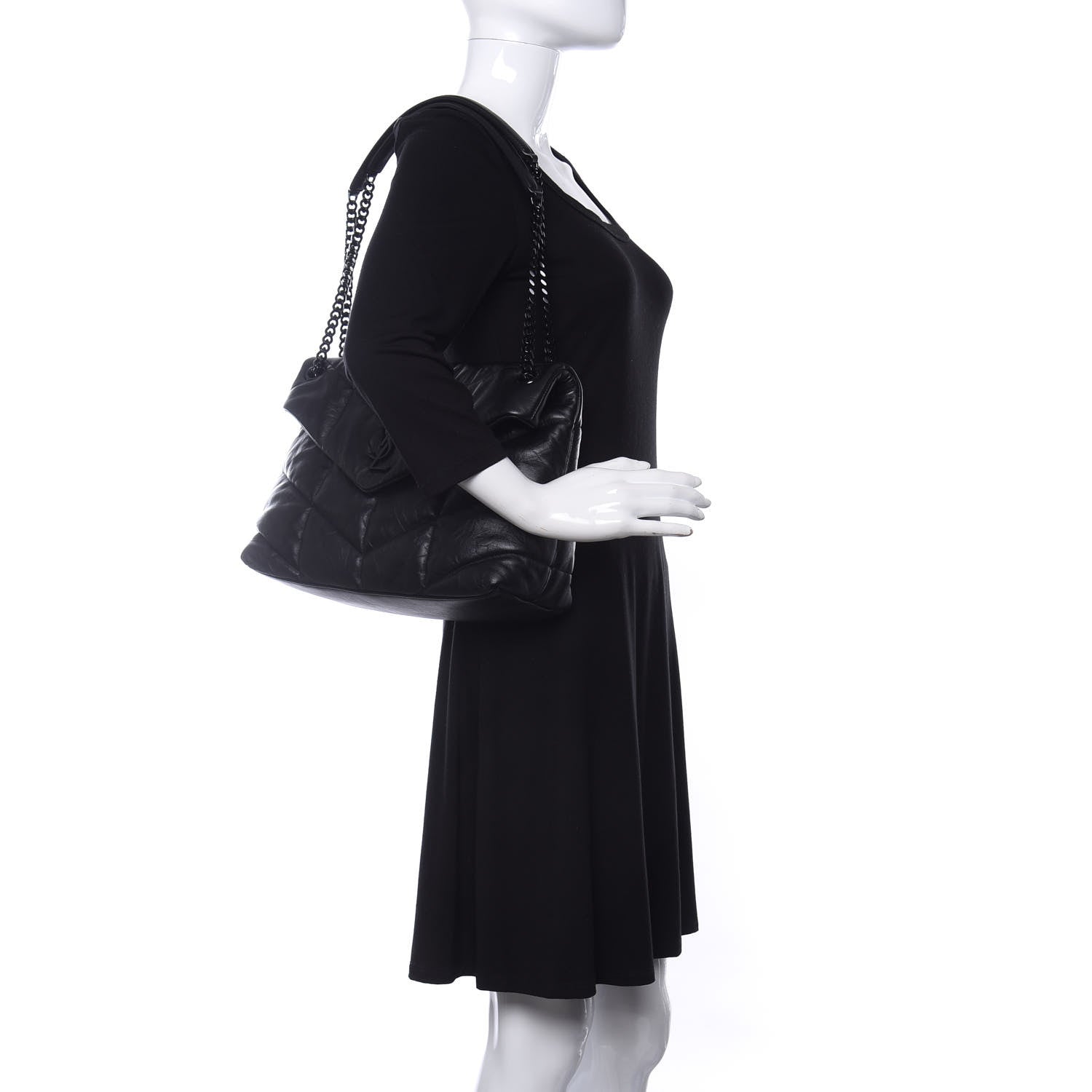 Saint Laurent Lambskin Quilted Medium Loulou Puffer Monogram Chain Satchel Black 2 of 11