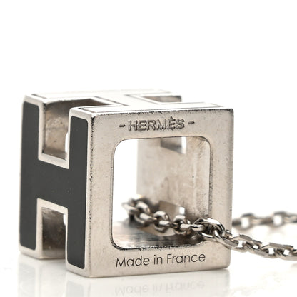 Hermes Lacquered Palladium Cage d'H Pendant Necklace Black 5 of 6