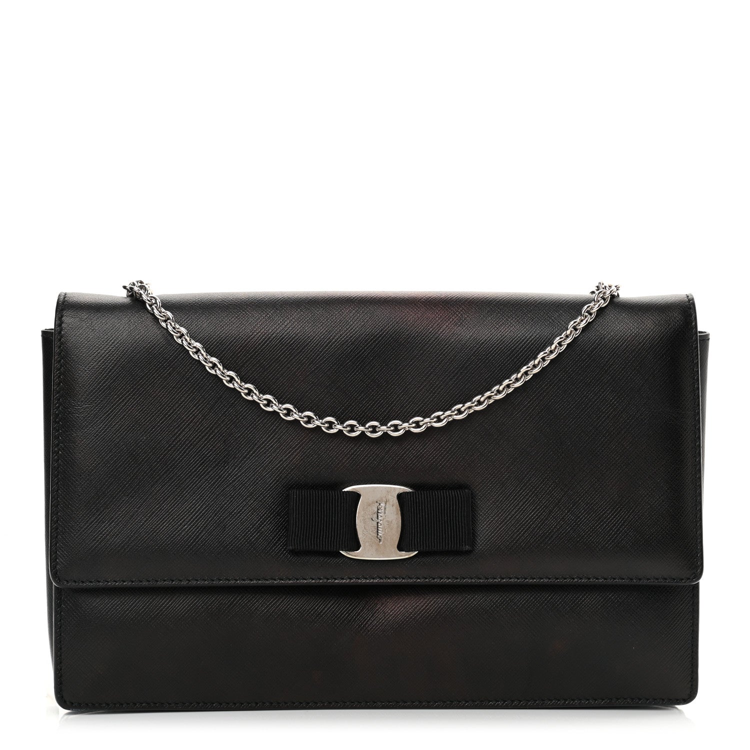 Salvatore Ferragamo Printed Calfskin Vara Bow Chain Flap Crossbody Black 1 of 15