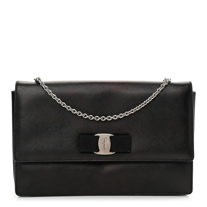 Salvatore Ferragamo Printed Calfskin Vara Bow Chain Flap Crossbody Black 1 of 15