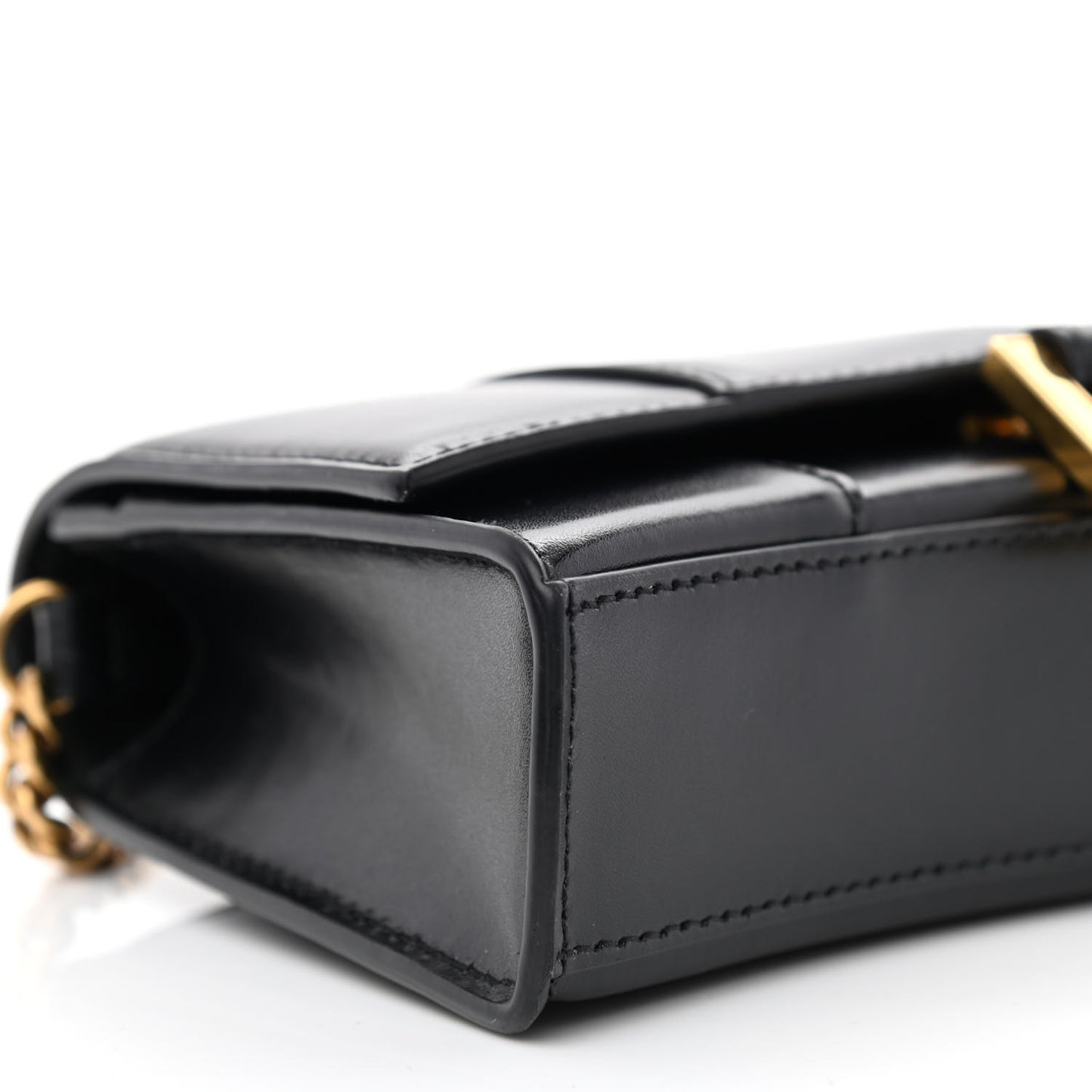 Shiny Box Calfskin Hourglass Chain Bag Black