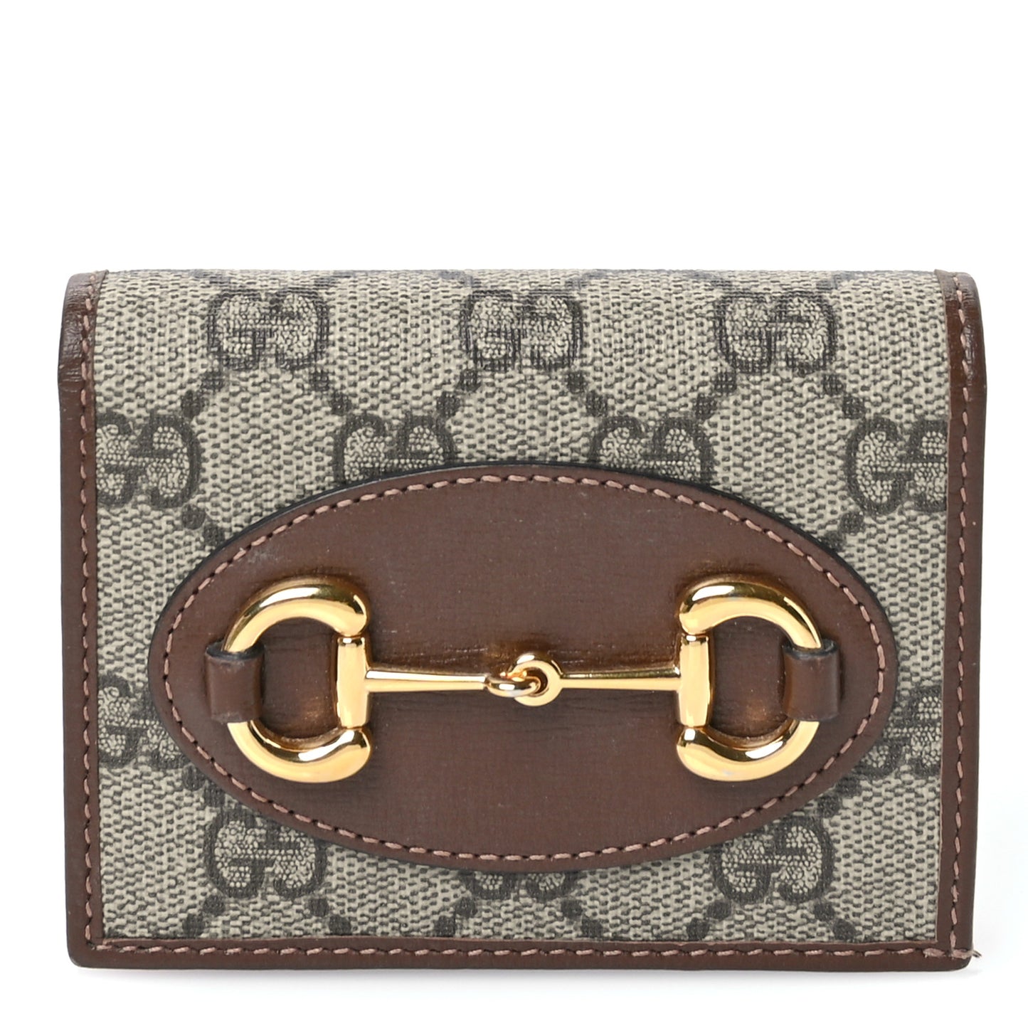 GG Supreme Monogram Horsebit 1955 Card Case Wallet Beige Ebony Brown Sugar