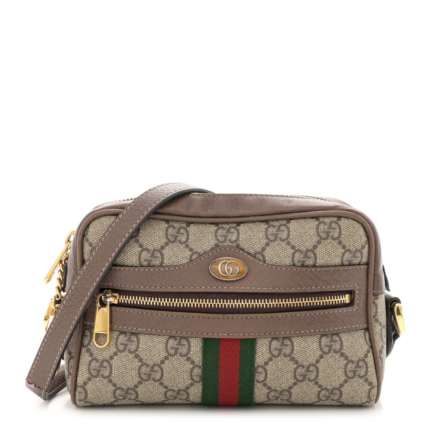 Gucci GG Supreme Monogram Web Mini Ophidia Shoulder Bag Brown 1 of 19
