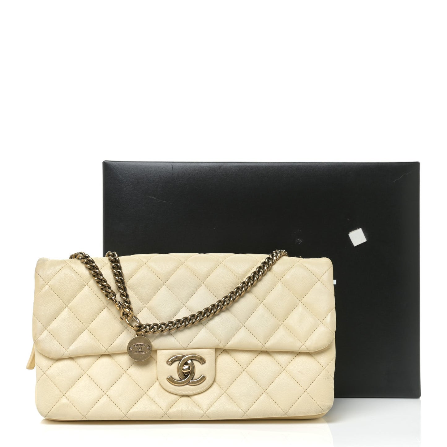 Calfskin Quilted Medium CC Crown Flap White