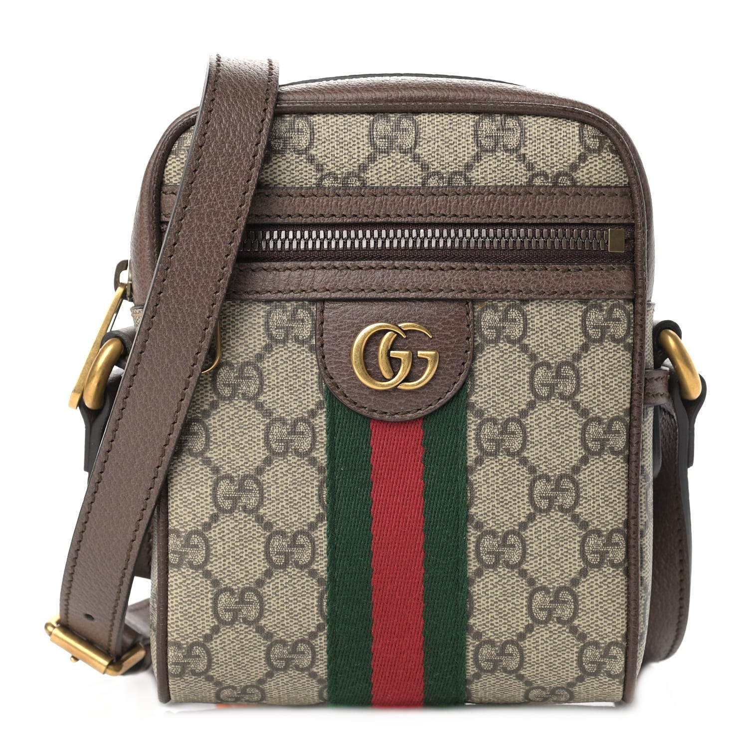 Gucci GG Supreme Monogram Web Mini Ophidia Messenger Brown 1 of 11