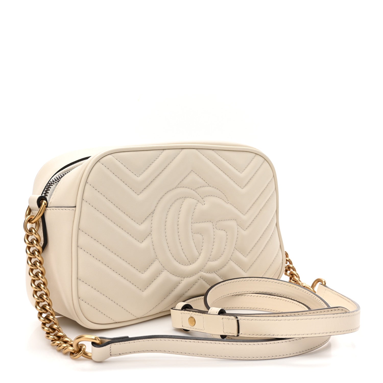 Gucci Calfskin Matelasse Small GG Marmont Chain Shoulder Bag White 3 of 14