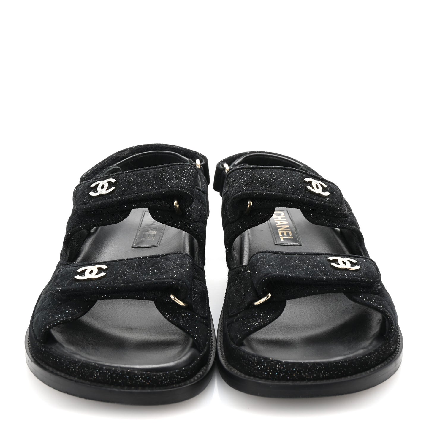 Suede Calfskin Glitter Crystal Velcro Dad Sandals 40 Black