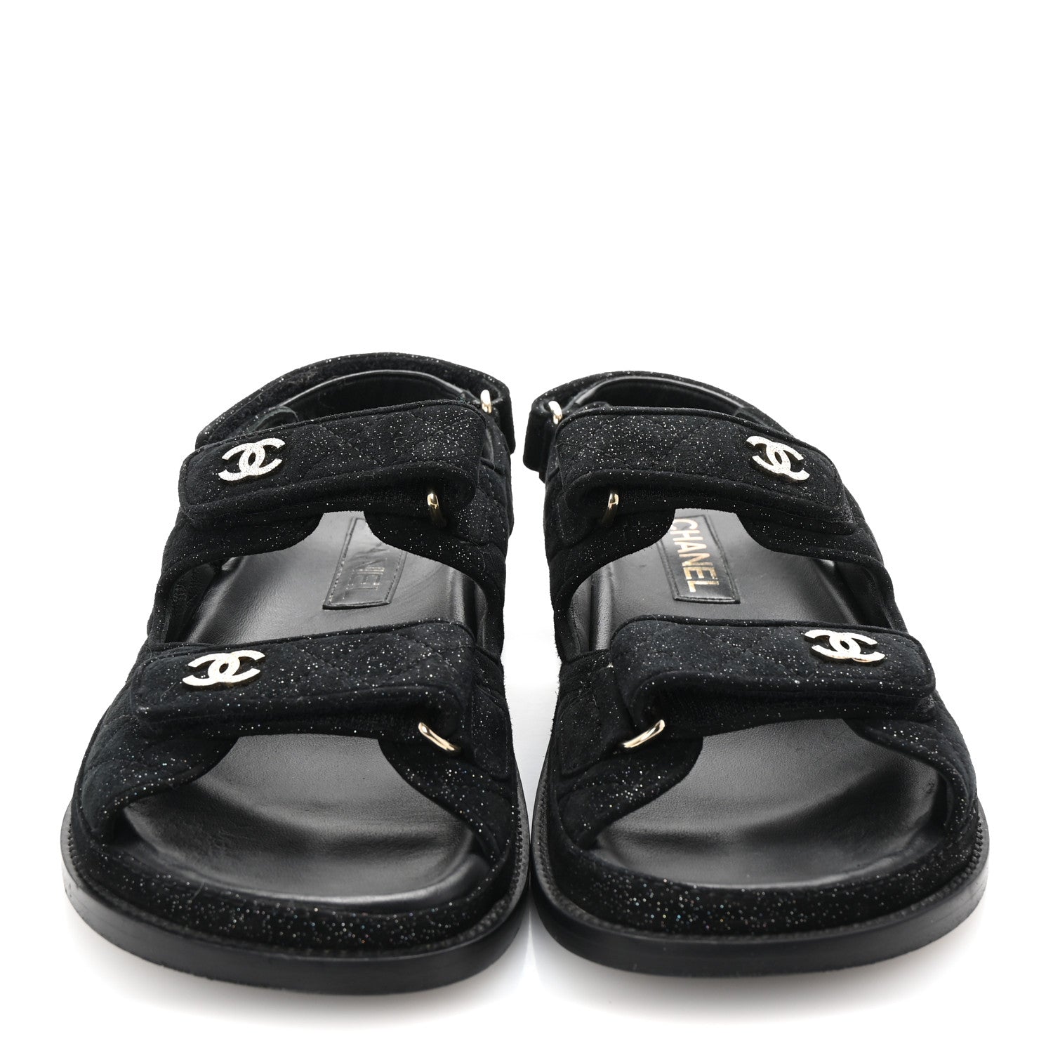 Chanel Suede Calfskin Glitter Crystal Velcro Dad Sandals 40 Black 3 of 9
