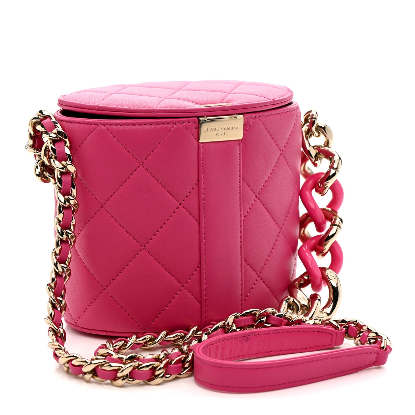 Lambskin Resin Elegant Chain Vanity Case Dark Pink