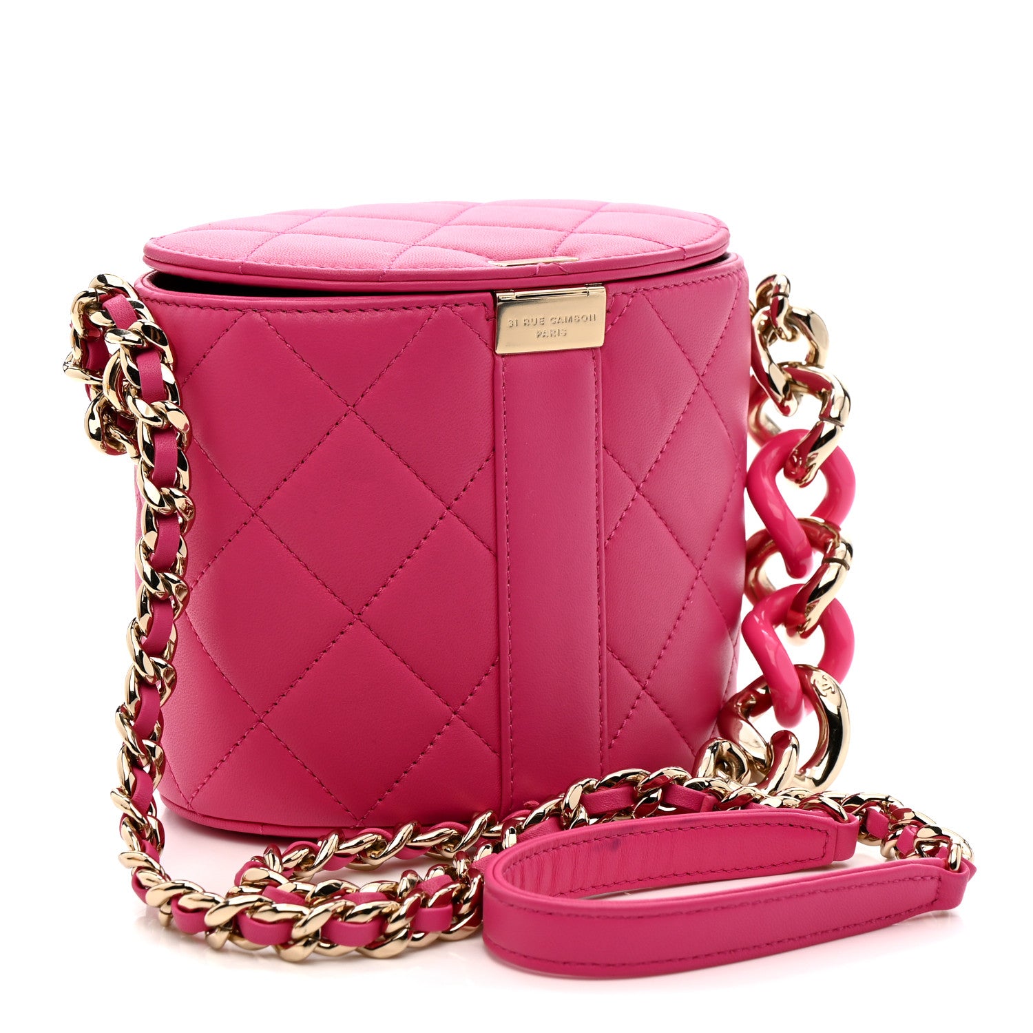 Chanel Lambskin Resin Elegant Chain Vanity Case Dark Pink 3 of 11