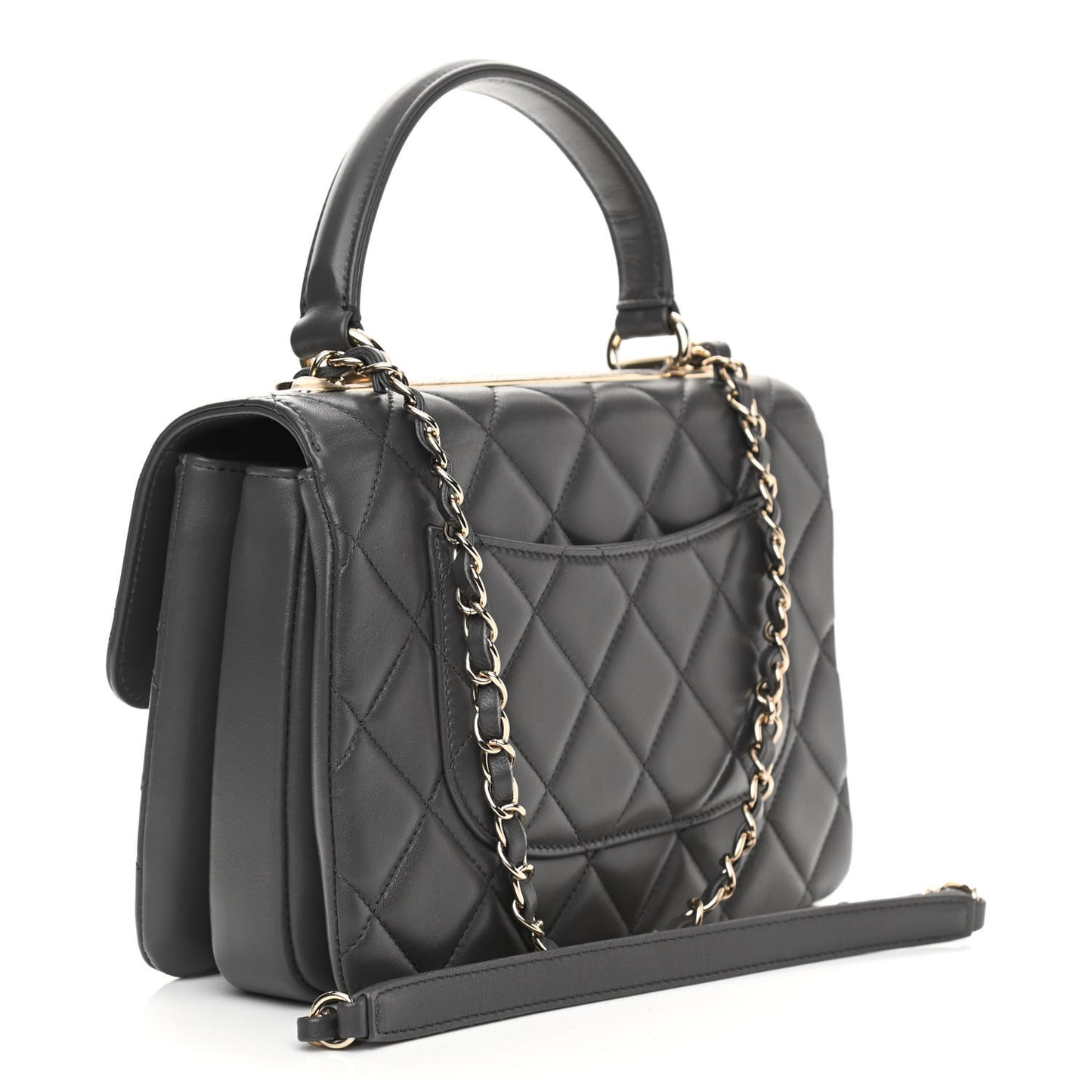 Lambskin Quilted Small Trendy CC Dual Handle Flap Bag Dark Grey