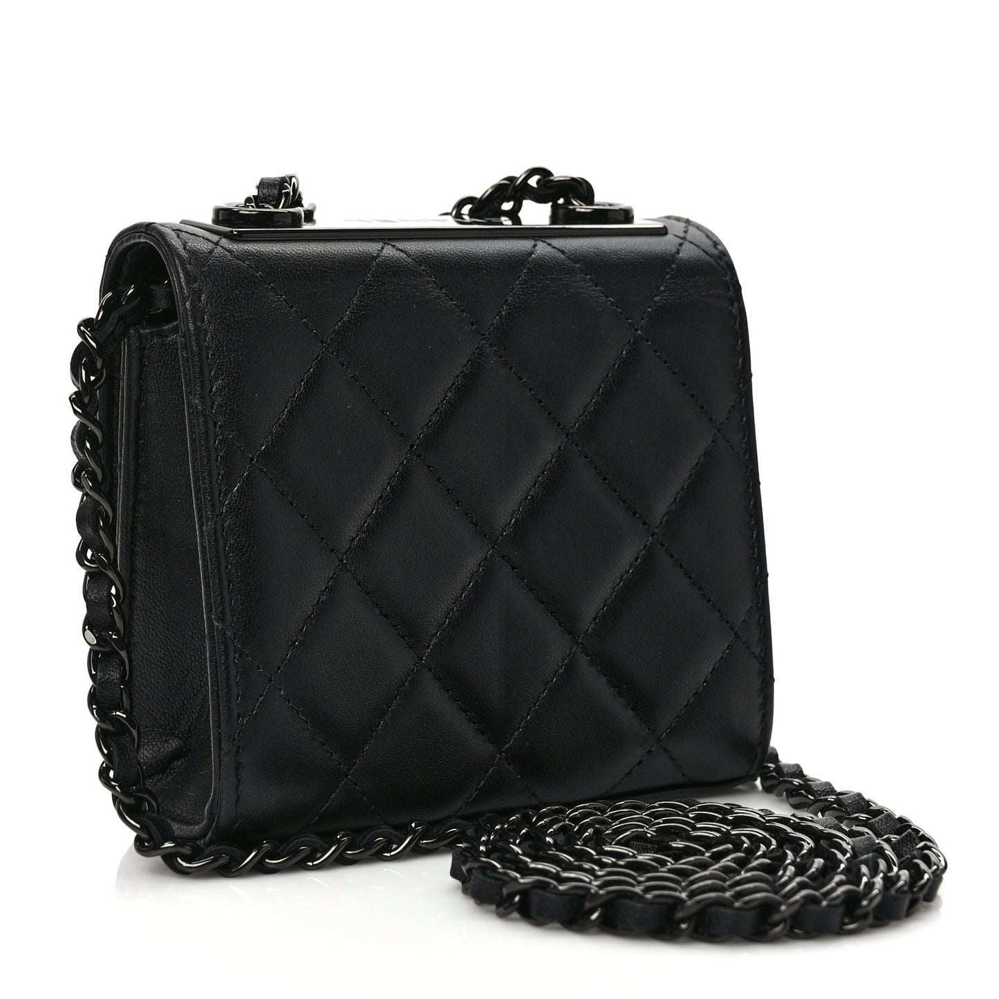 Lambskin Quilted Mini Trendy CC Clutch With Chain So Black