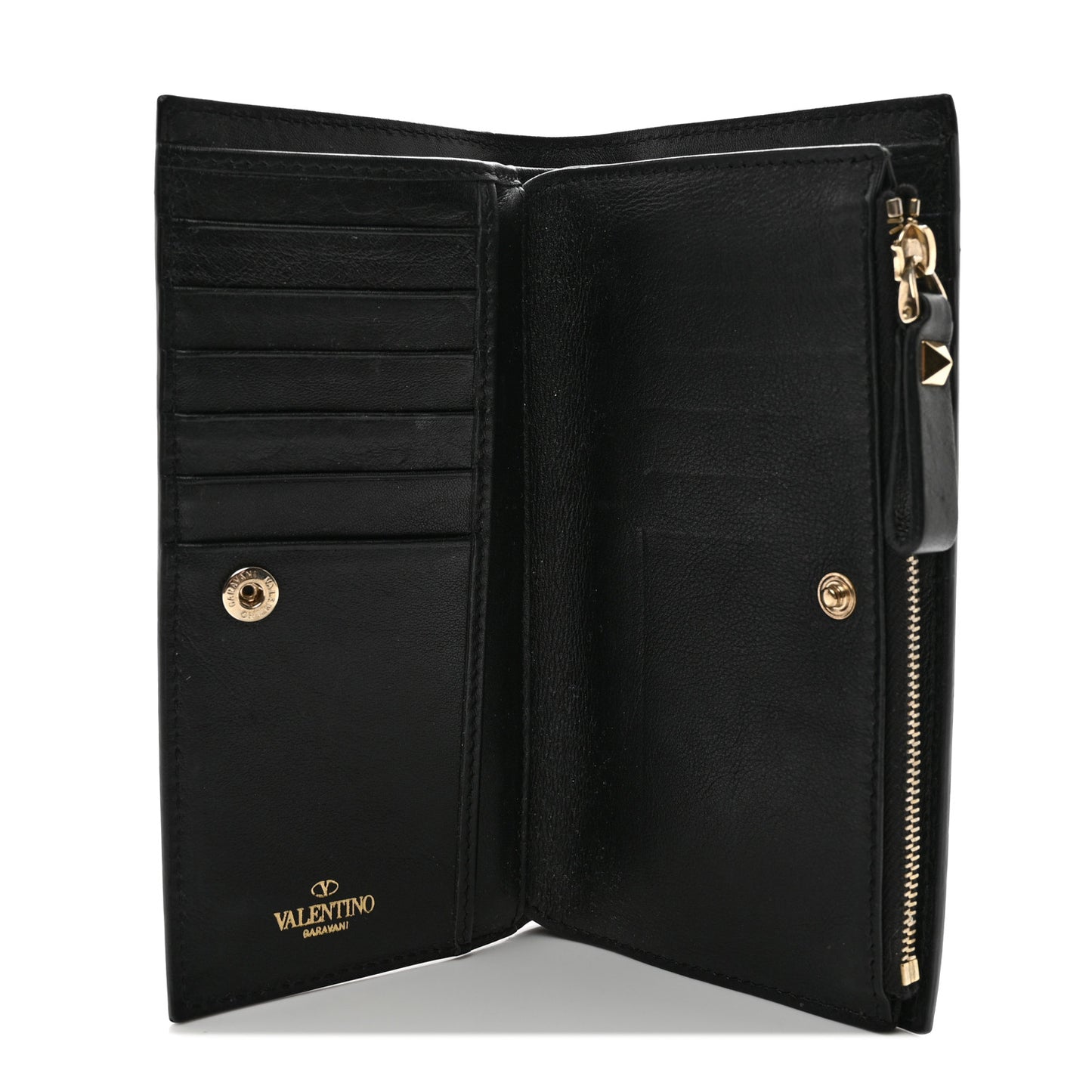 Calfskin Rockstud Bi-Fold Long Wallet Black