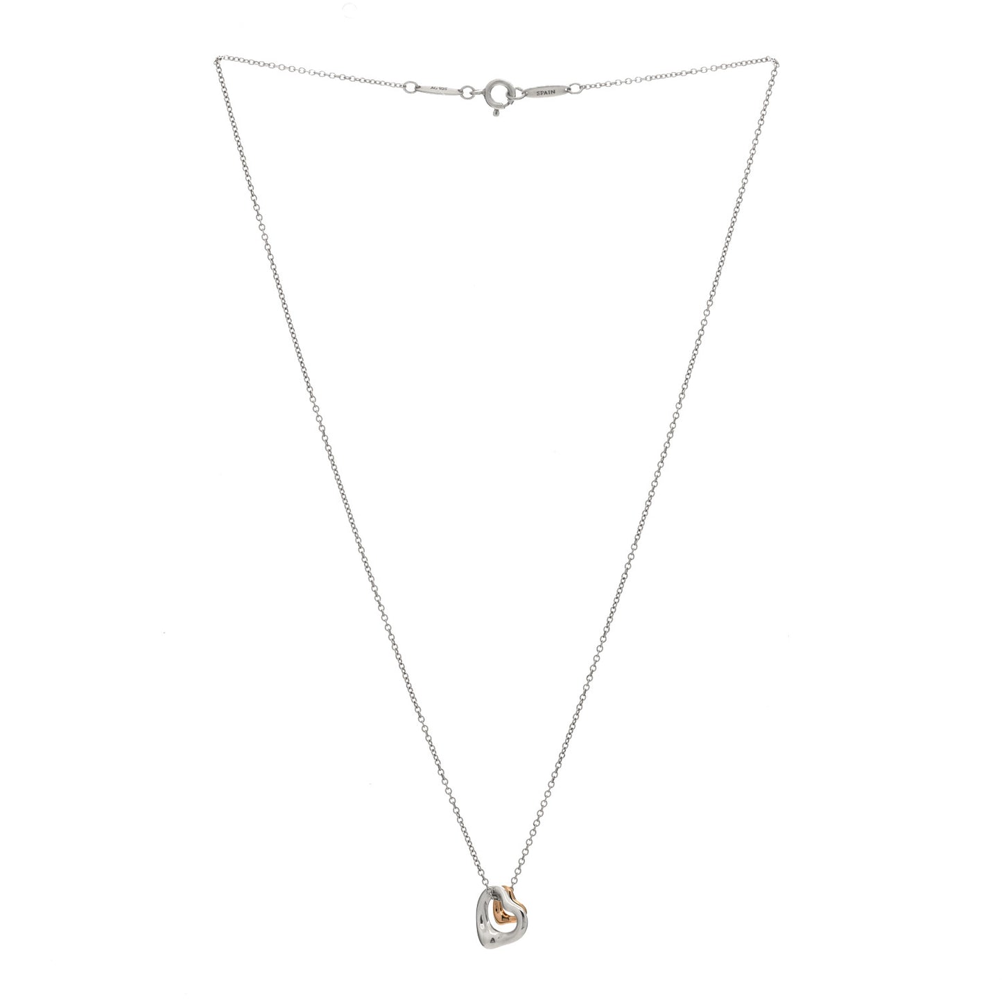 Sterling Silver 18K Rose Gold Elsa Peretti Extra Mini Double Open Heart Pendant Necklace