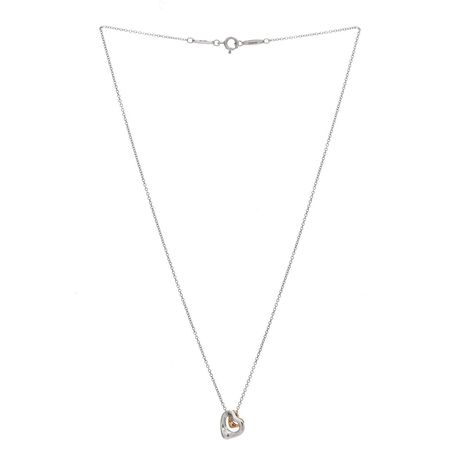 Tiffany Sterling Silver 18K Rose Gold Elsa Peretti Extra Mini Double Open Heart Pendant Necklace 3 of 5