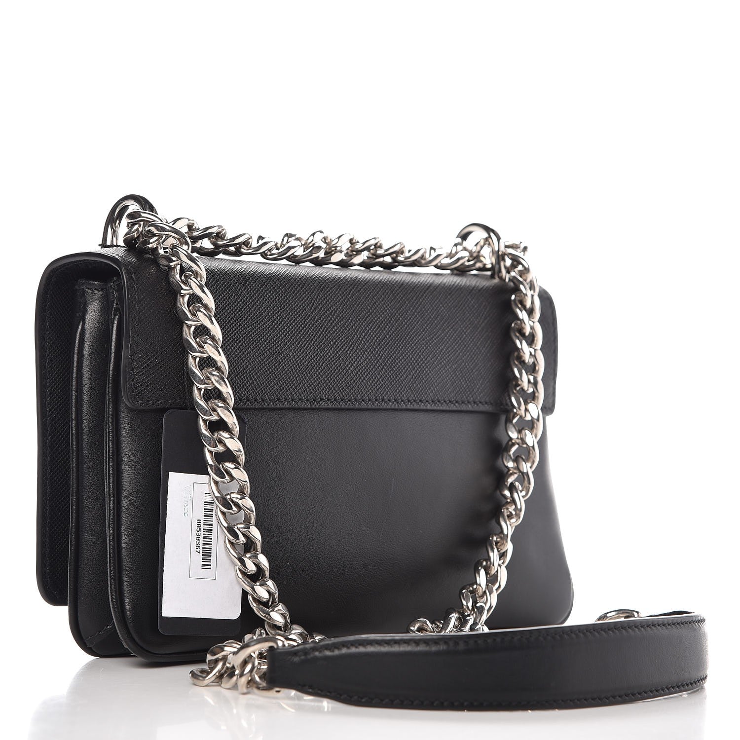 Prada Saffiano Soft Calf Chain Crossbody Bag Black 3 of 7