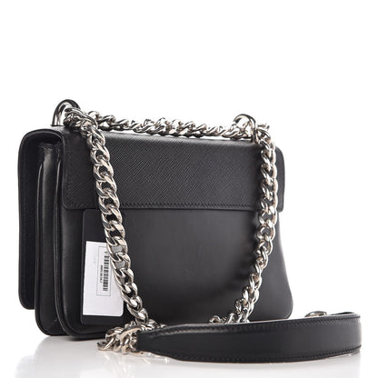 Prada Saffiano Soft Calf Chain Crossbody Bag Black 3 of 7