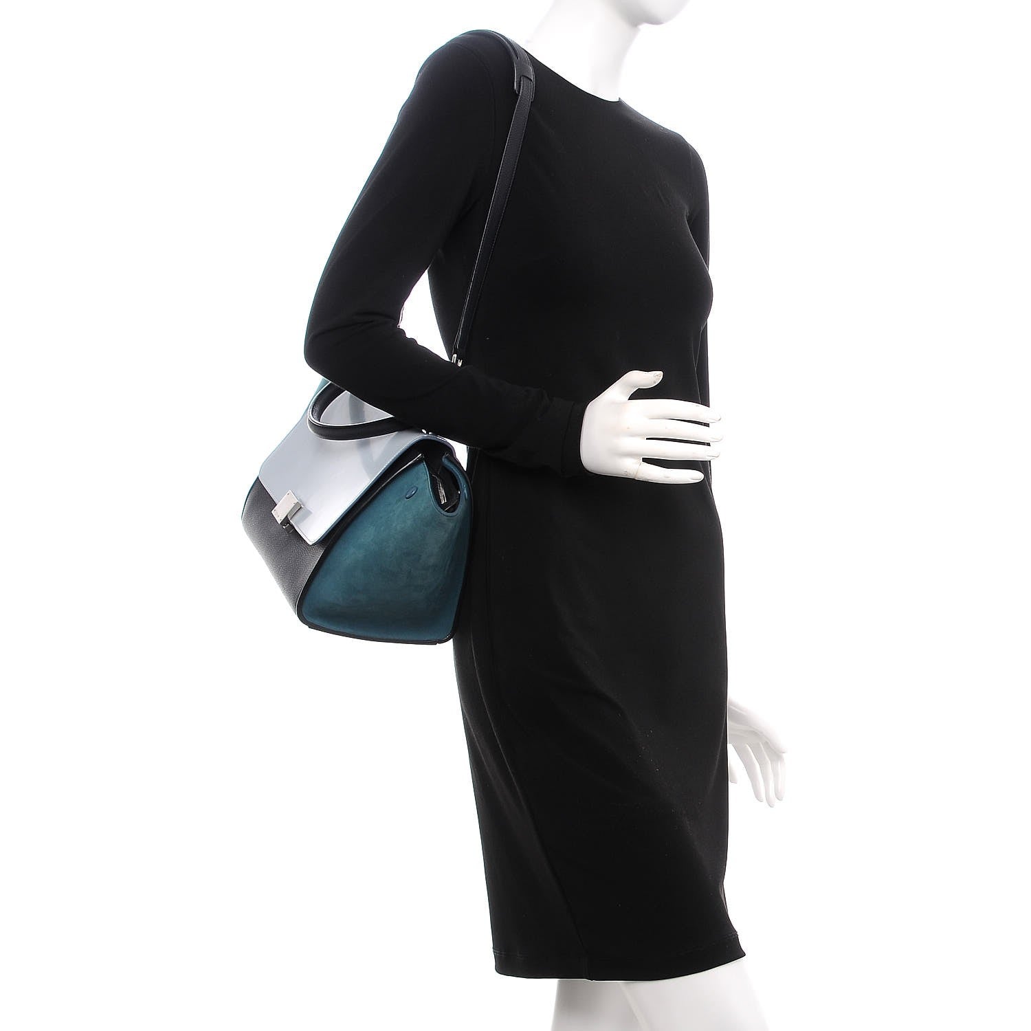 Celine Spazzolato Calfskin Nubuck Small Tri-color Trapeze Blue 2 of 7