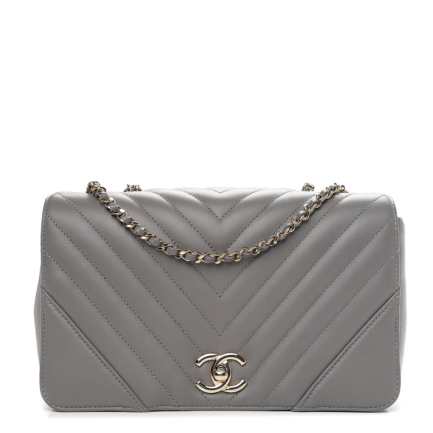 Calfskin Chevron Quilted Small Statement Flap Grey
