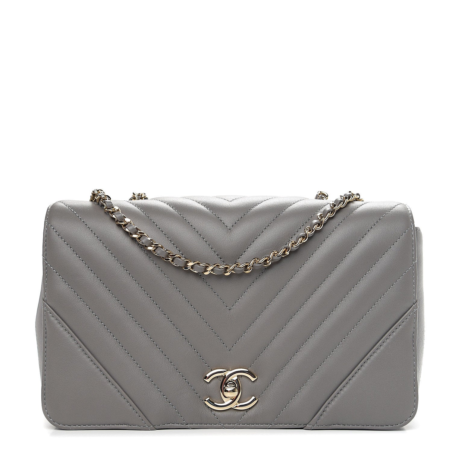 Chanel Calfskin Chevron Quilted Small Statement Flap Grey 1 of 10