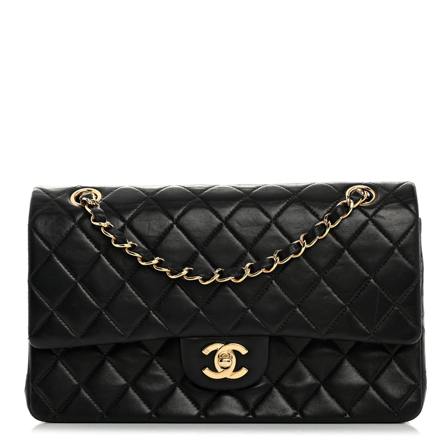 Lambskin Quilted Medium Double Flap Black
